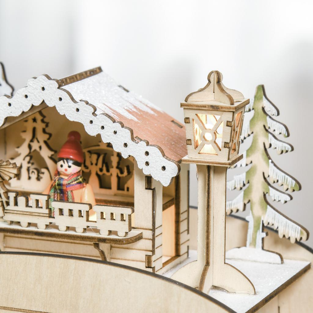 Christmas Advent Calendar, 2021 Light Up Table Xmas Wooden Sleigh Holiday Decoration with Countdown Drawer, Village, for kids Adults