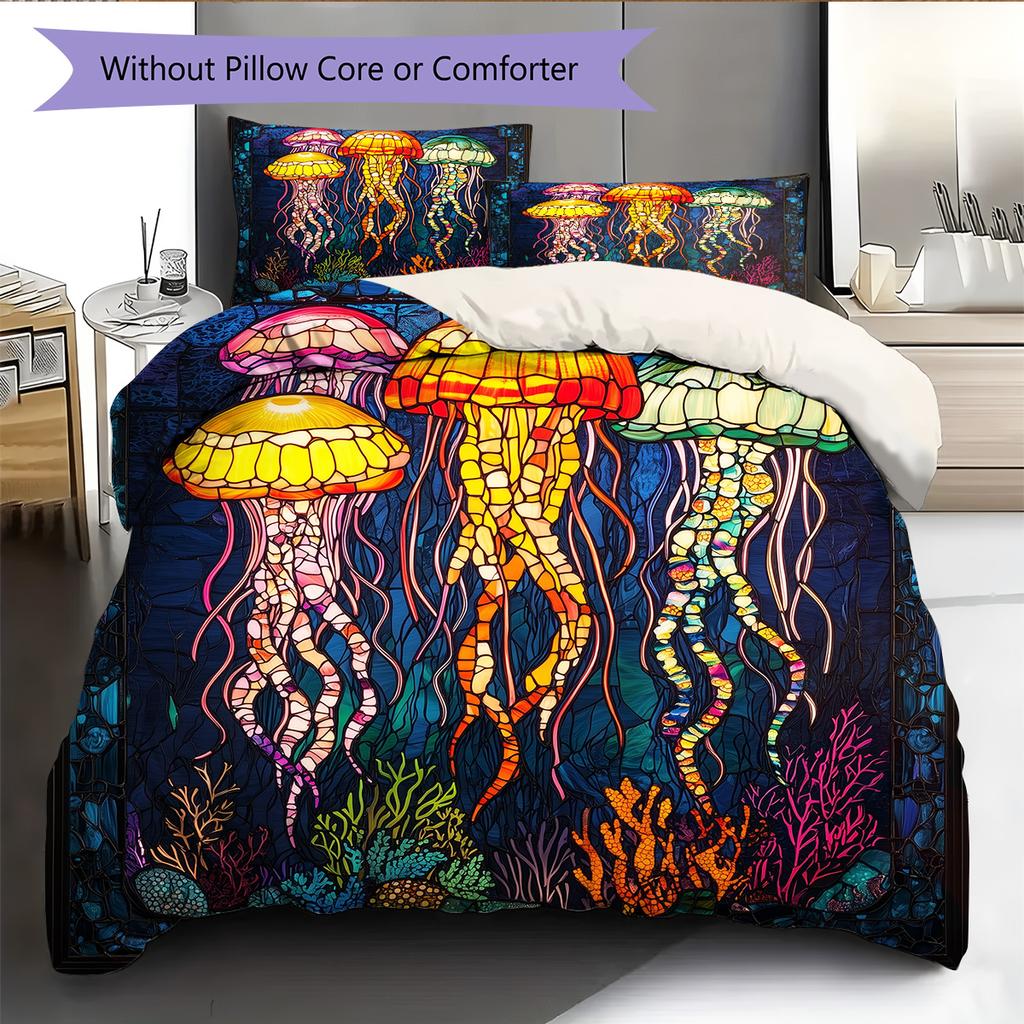Ocean Stained Glass Window  Pattern Bedding Quilt Set Quilt Cover Pillowcase Home Decoration  Gift (1 * duvet cover + 2 * pillowcase, without core)