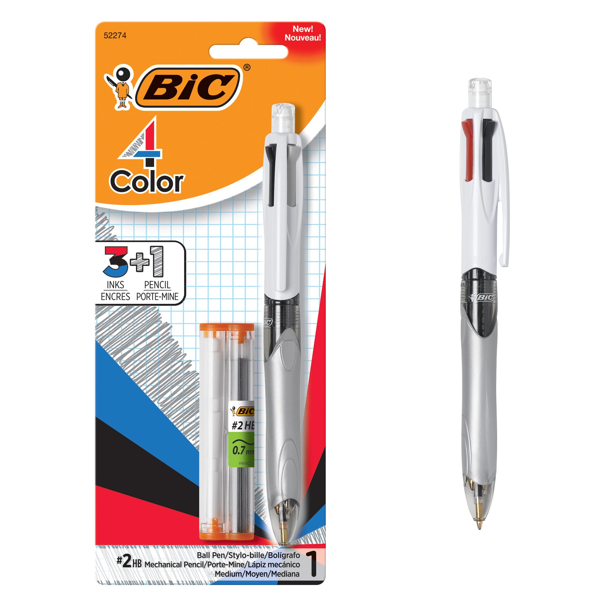 

Retractable Ballpoint Pen with Mechanical Pencil BIC. 4-Color 3-in-1