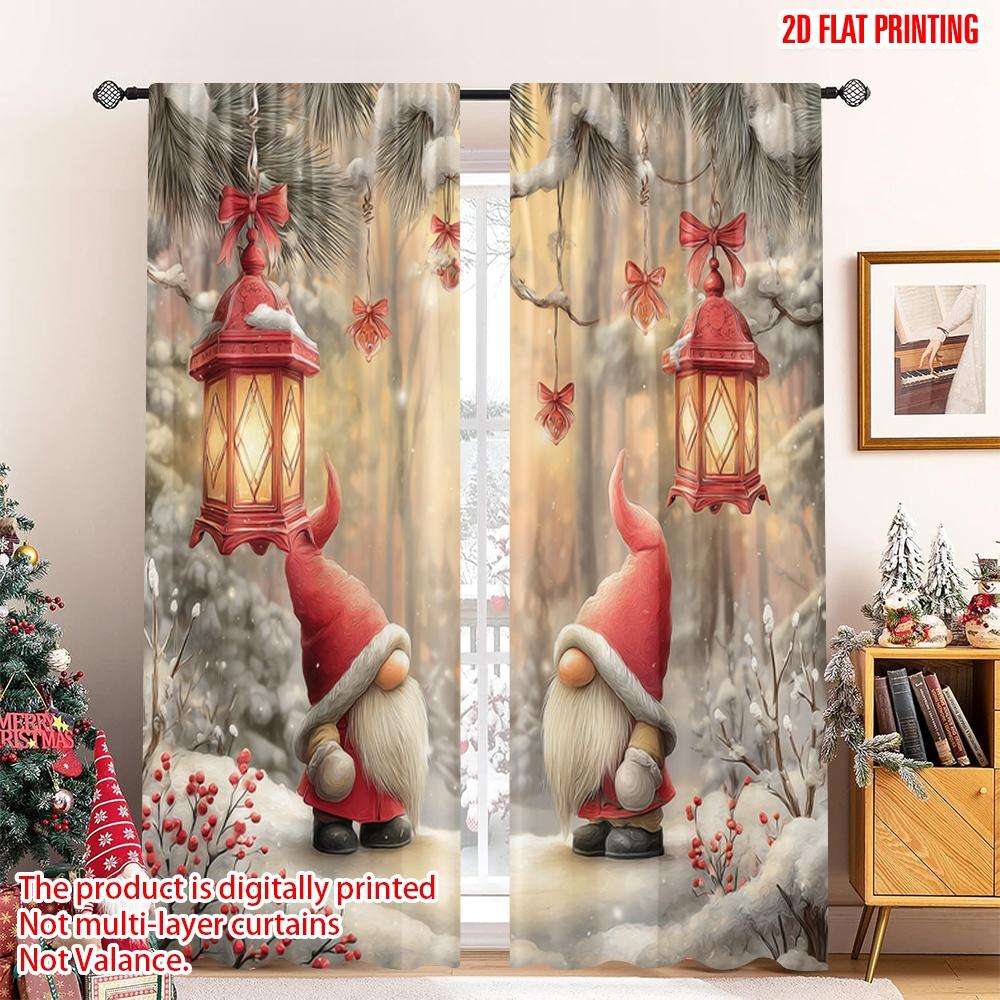 

Set Of 2 Classic Flat Printing Christmas Curtains Gnomes Winter Forest Digital Printed Polyester Drapes Family Party Curtain W100*H70(CM)-Grommet top&2PCS