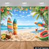 2D Plane Summer Beach Party Backdrop, with a Seaside Beach and Surfboards