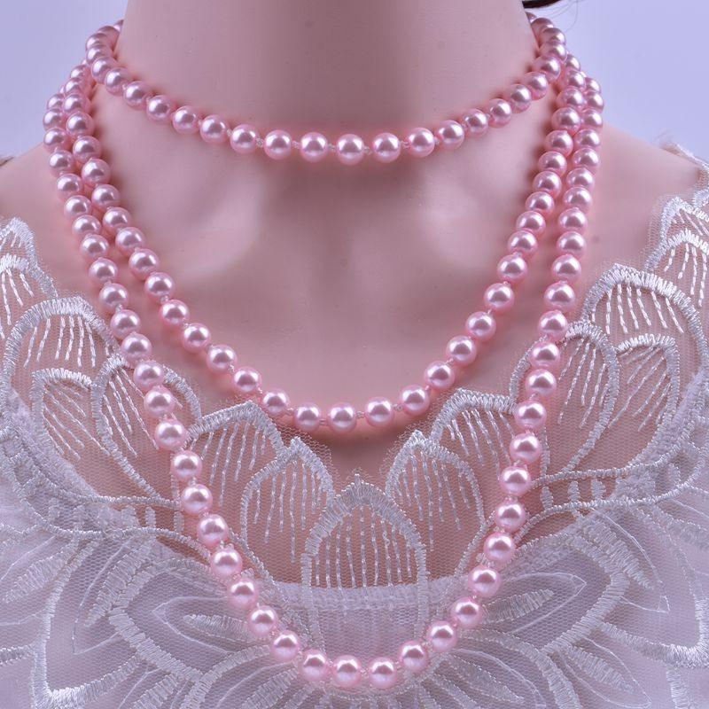Glass Imitation Pearl Necklace Women's Simple Knotted Multi-layer Long Sweater Chain