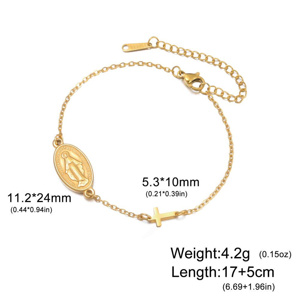 Virgin Mary Cross Bracelet Adjustable Hand Chain Stainless Steel Pendant Medal Christian Religious Catholic Protection Jewelry