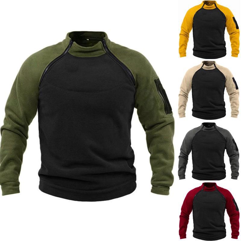 Men's Stand-up Collar Sweatshirt: Spring/Autumn, Loose Fit, Color Block, Warm, Breathable, Tactical Outdoor Wear