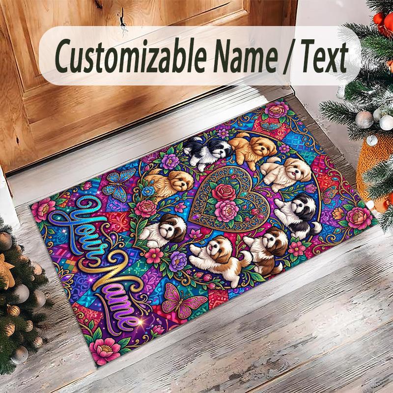 Hearts Theme Crystal Velvet Floor Rug Personalized Custom Name Text Warm Carpet Home Decoration