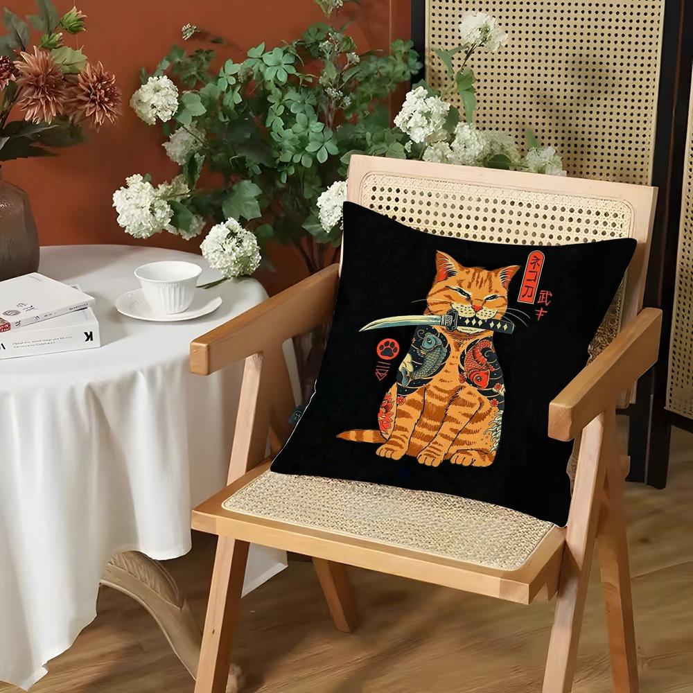 Japanese Style Cat Cushion Cover Silky Short Plush Invisible Zipper Dustproof Sofa Pillow Case for Home Decor