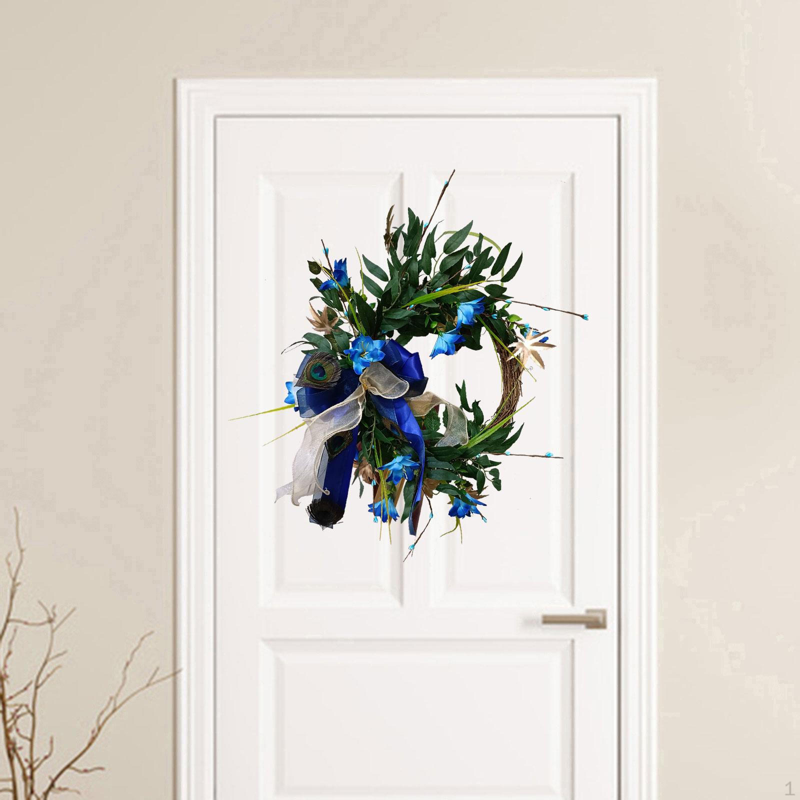 

Blue Artificial Flower Wreath with Green Leaves 18 Spring/ for Indoor Wedding Front Door