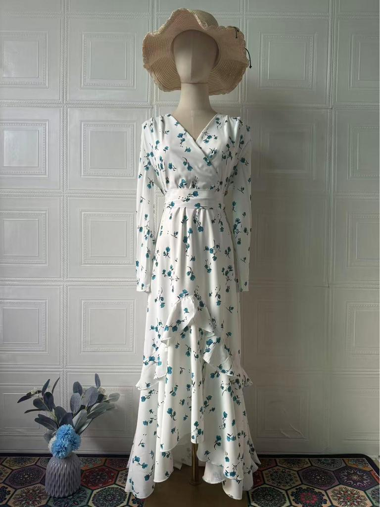 2025 Spring Floral Ruffle Long Dress for Women - Gentle Style