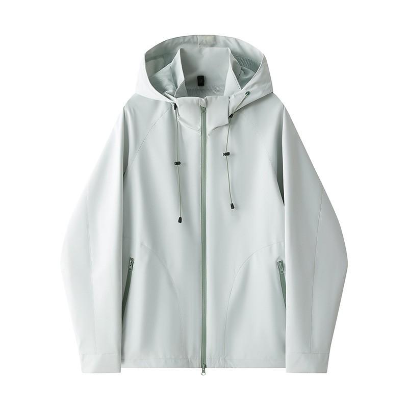 Mens Hooded Windproof Utility Jacket Casual Outdoor Wear Loose Fit Water Repellent Workwear Style