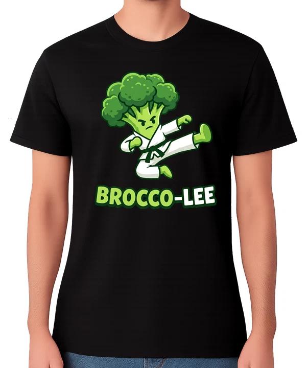 Brocco-Lee Martial Arts Cartoon Funny Veggie T-Shirt Bruce Lee Broccoli Tee XS