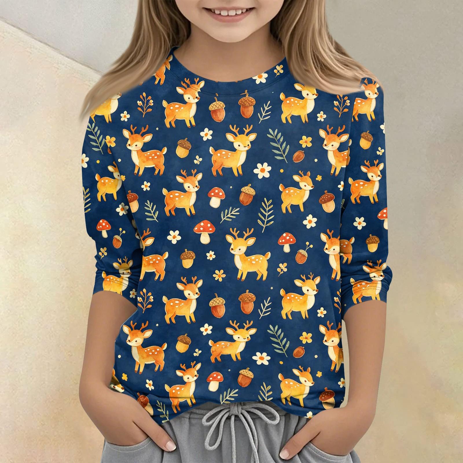 

Kids Animal Print Crew Neck 3/4 Sleeve Casual T-Shirt Soft Fabric Comfortable Fit Lightweight Design Suitable for Everyday Wear 140 синий