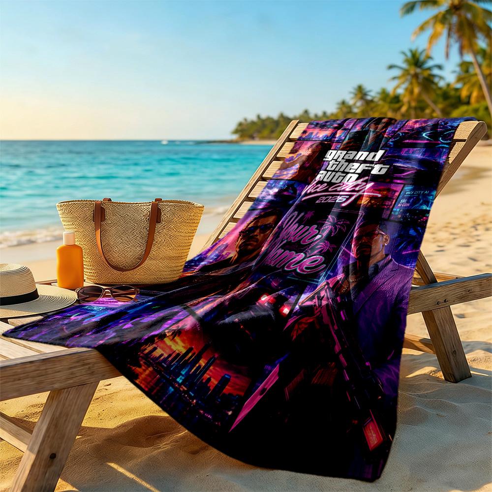 Gta Customize Text Beach Towel Super Soft Microfiber Quickdry Fabric Suitable for Swimming Gym Camping Yoga Vacation