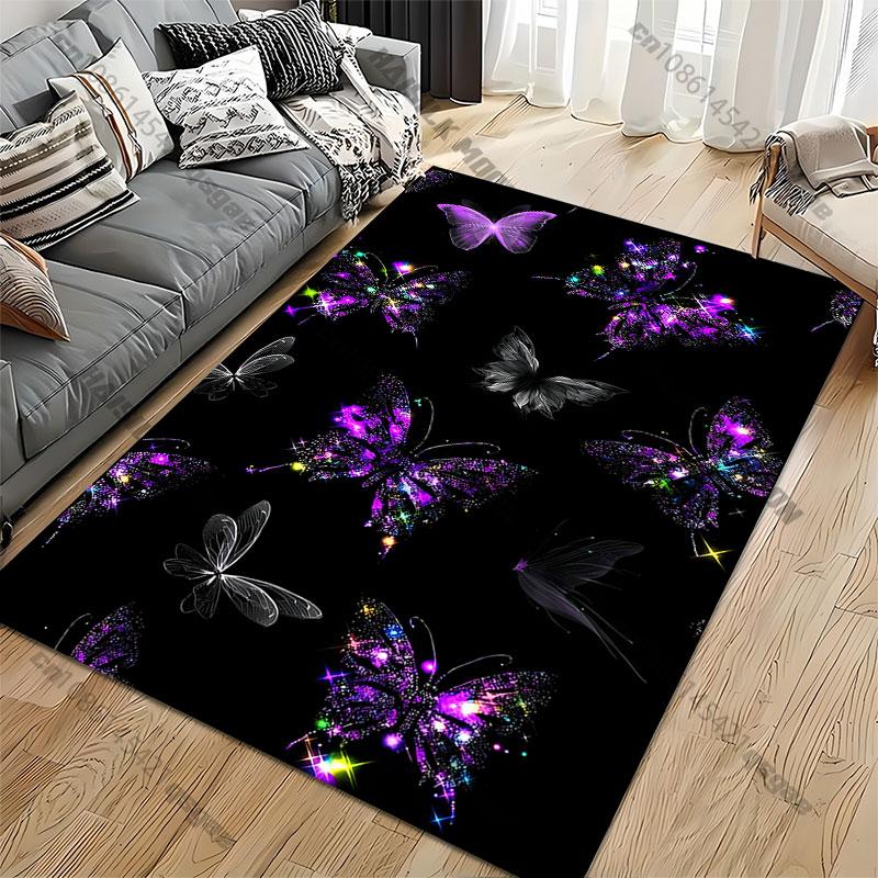 Colorful Glowing Butterflies In Darkness Carpet Yoga Living Room Room Decor Children's Crawling Mat Doormat Area Rug