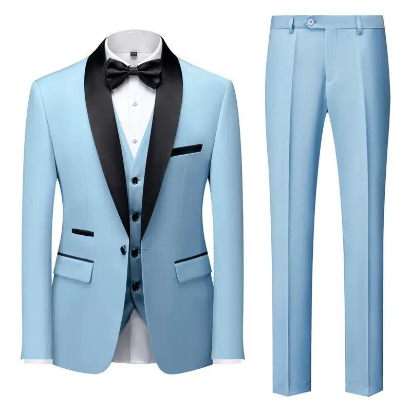 Men's Autumn Slim Fit Business Casual Suit: Tuxedo, Vest, and Pants Set for Weddings and Grooms