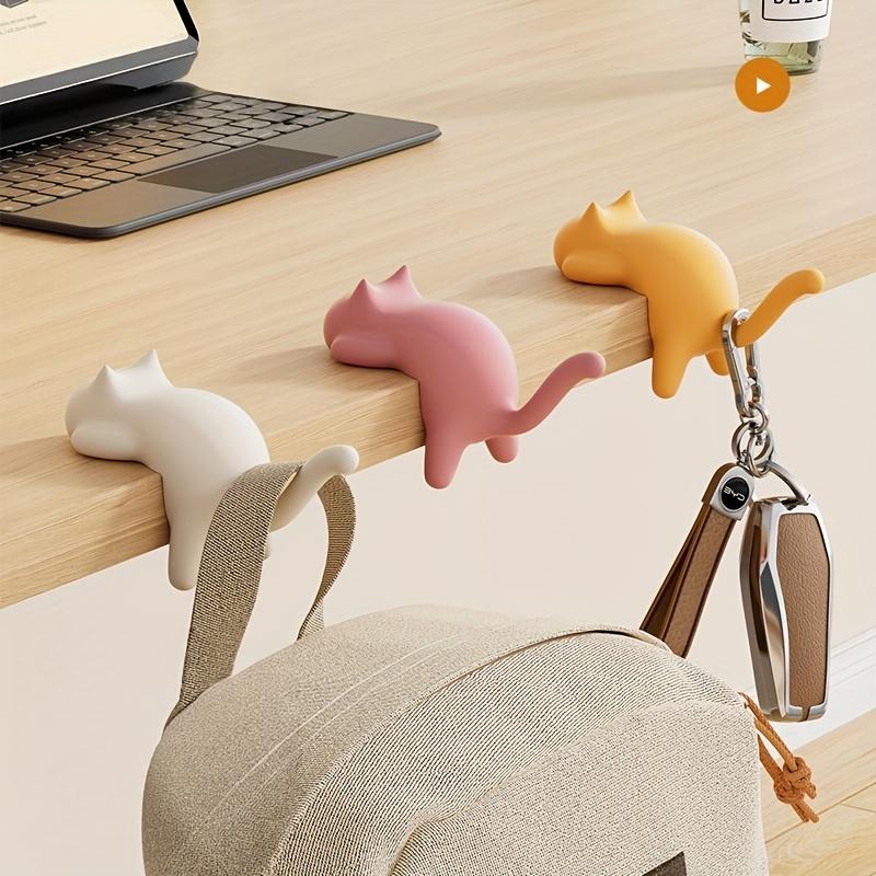 1pc Cute Cat Design Portable Hanging Bag Holder - Sturdy Wall-Mounted Desk Hook, Lightweight Portable Organizer for Office & Kitchen