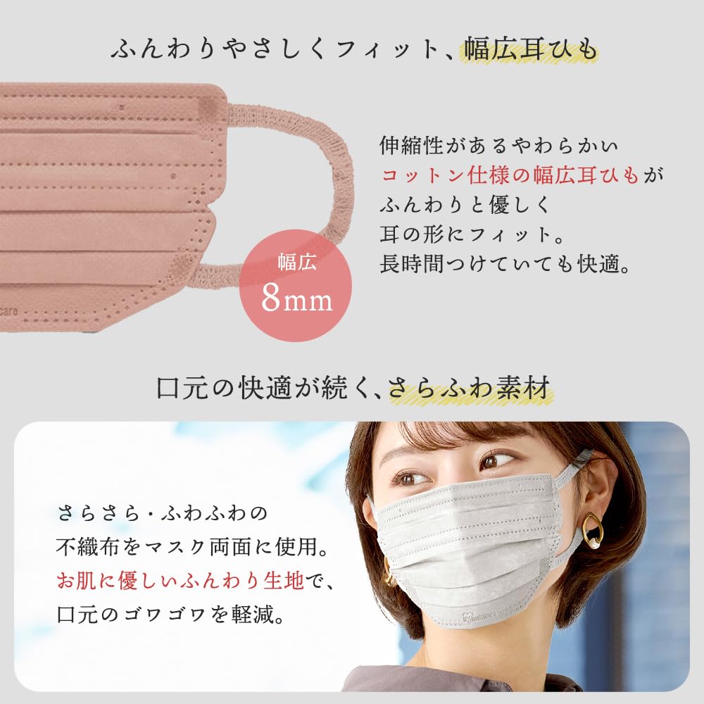 IRIS OHYAMA Beauty Fit 30 Regular Individually Small Easy To Pink Beige Masks, Count, Size, Wrapped, Non-Woven Fabric, Pleated, Face, Breathable,