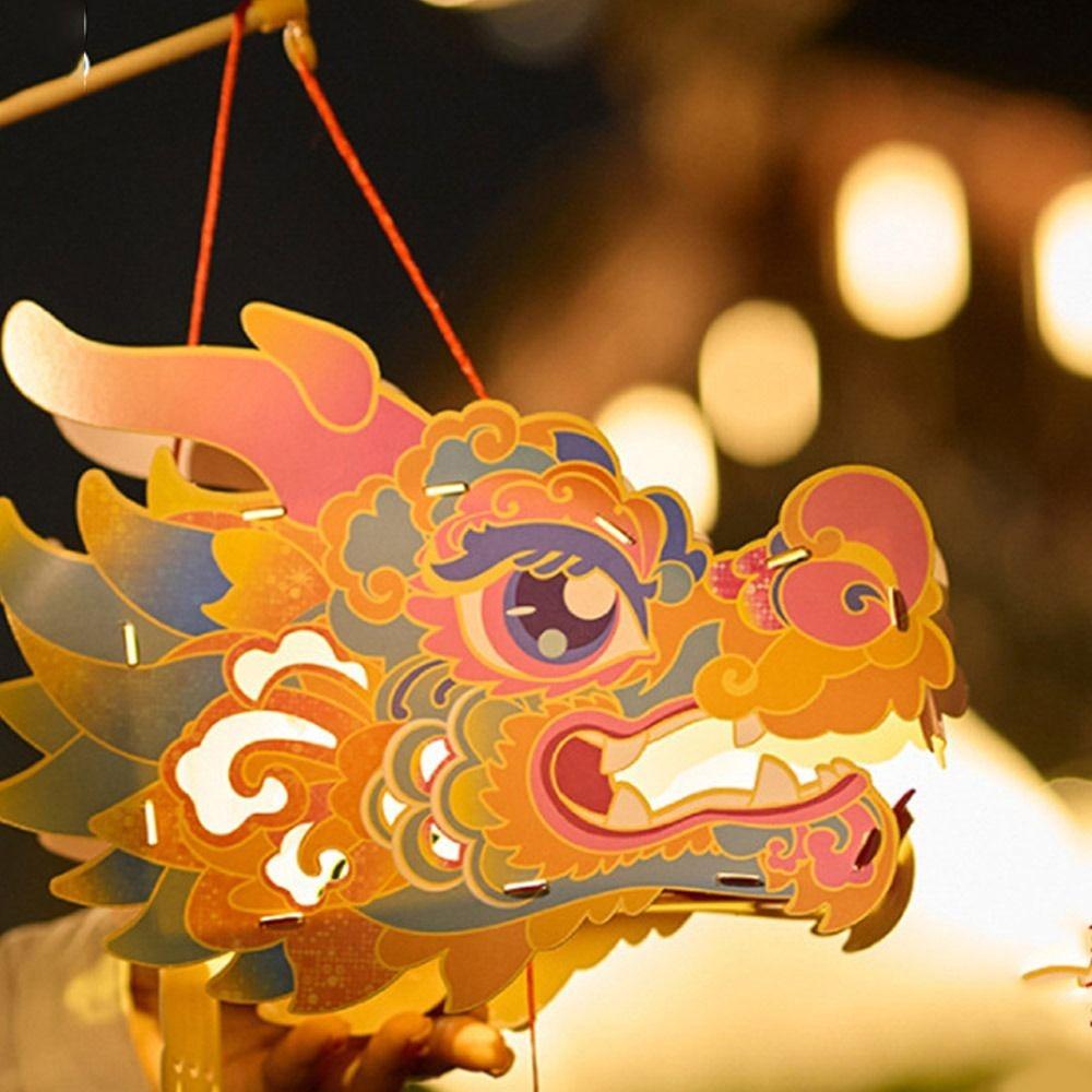 Chinese Style Dragon Head Lantern Glowing Luminous Handheld Lanterns DIY Lantern  Kids Gifts