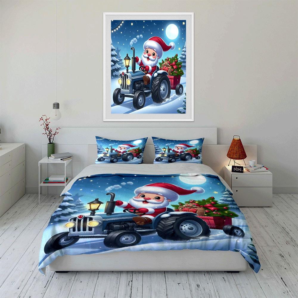 Santa'S Festive Tractor Trio Set Exquisite Three-Piece Bedding Set Gift For Kids And Adults