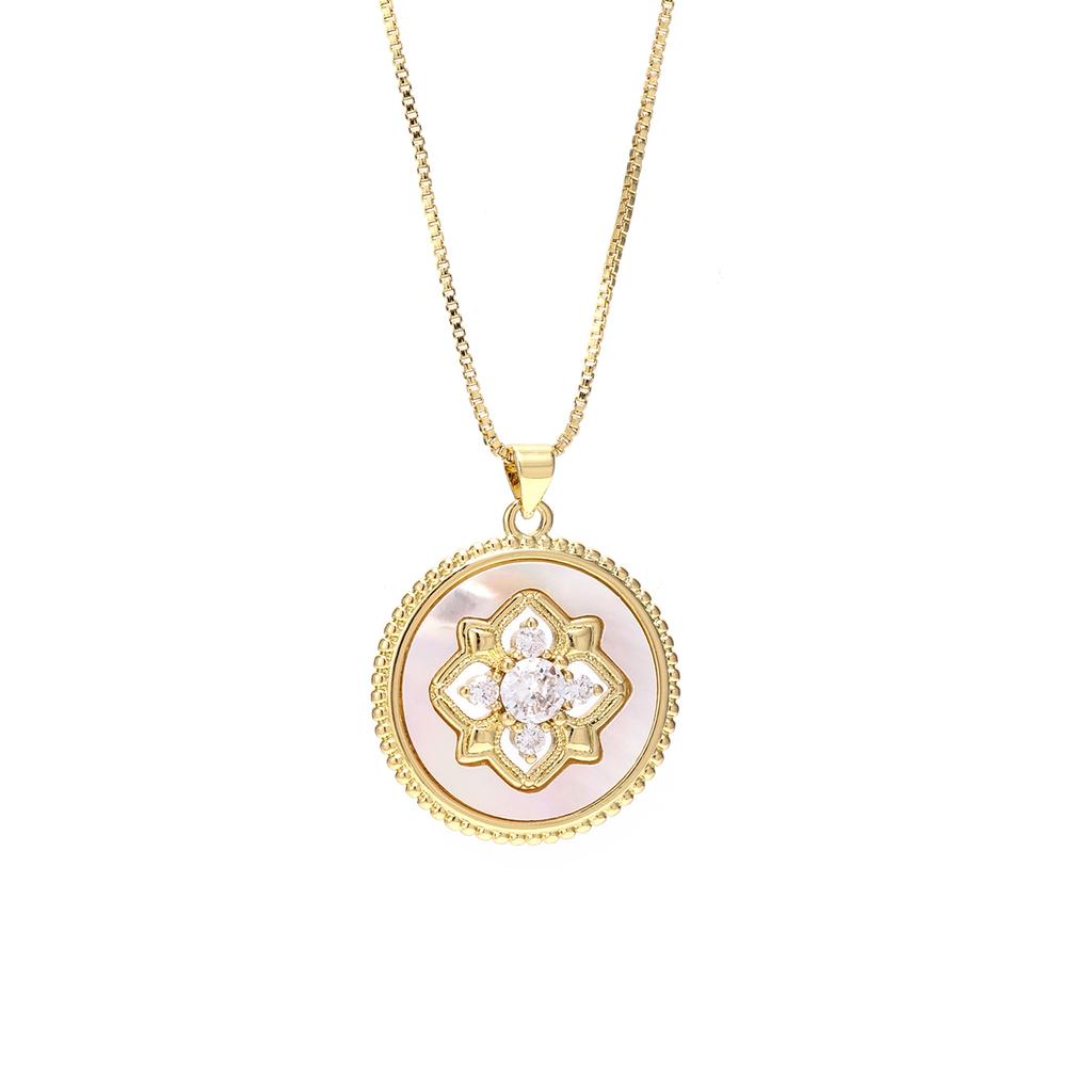 Nidin Vintage Flower Design Round Pendant For Women Light Luxury Zircon Inlaid Lucky Choker Necklace Fashion Jewelry Fine Gifts