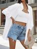 Women's Oversized Button Down Blouse Long Sleeve Stand Collar Loose Casual Top with Pockets