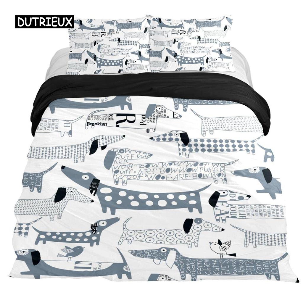 Dachshund Duvet Cover Set Cartoon Style Dachshunds King Size Bedding Set for Dog Lovers Kids Teens 2/3pcs Twin Comforter Cover