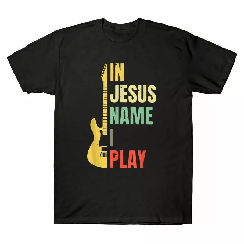 2025Guitar In Jesus Name I Play Funny Vintage Retro Men s Black T-Shirt Short S Unisex T-Shirt L 1990₽