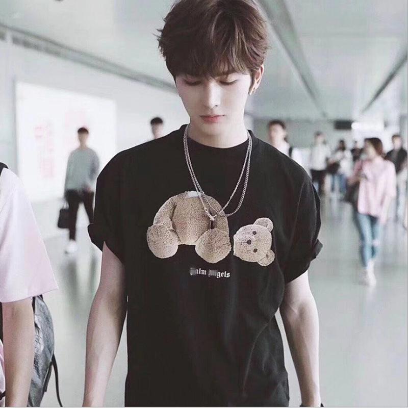 Unisex Palm Angel Beheaded Bear Print Loose Short-Sleeve T-Shirt