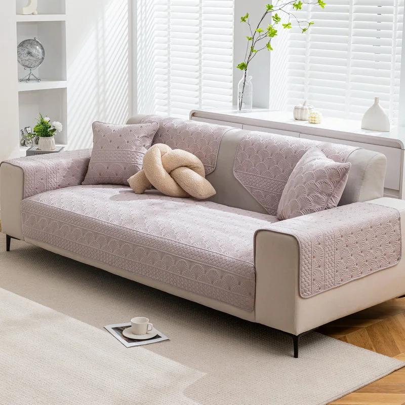 Embroidered Cotton Washed Sofa Cushion Four Seasons Universal Non-slip Cotton Fabric Living Room Sofa Cover 1/2/3/4-seater