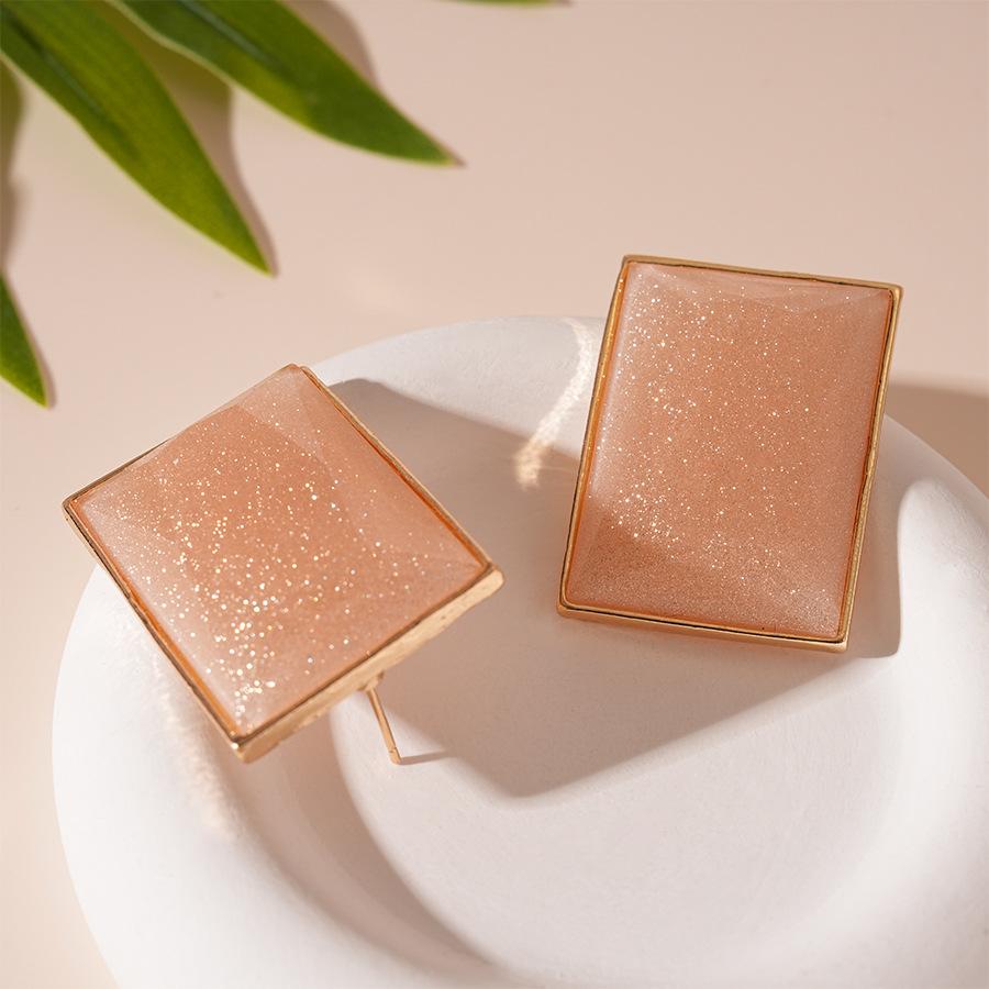 Resin Square Geometric Silver Needle Earrings Fashion Commuter Temperament Versatile Earrings