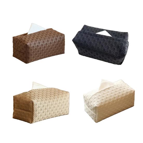 Faux Leather Tissue Box Holder Easy Maintenance Rattan Stain-resistant Tissue Case