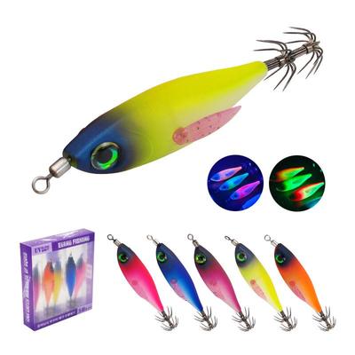 Luminous Squid Hook: Boxed Wood Shrimp, Round Belly Artificial Bait, Sea Fishing Hard Bait