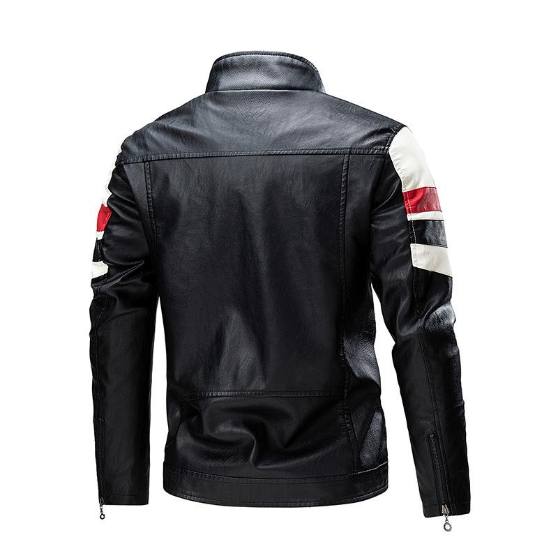 Men's Color-blocking Leather Jacket New Men's Jacket Pu Jacket Motorcycle Clothes Plus Velvet Leather Jacket for Men Slim Fit