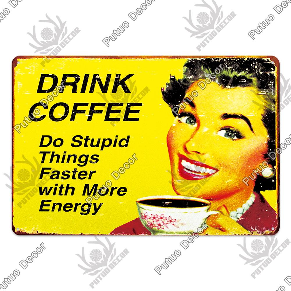 Putuo Decor Coffee Vintage Tin Sign Plaque Metal Plate Wall Art Posters for Kitchen Bar Cafe Room Retro Iron Painting