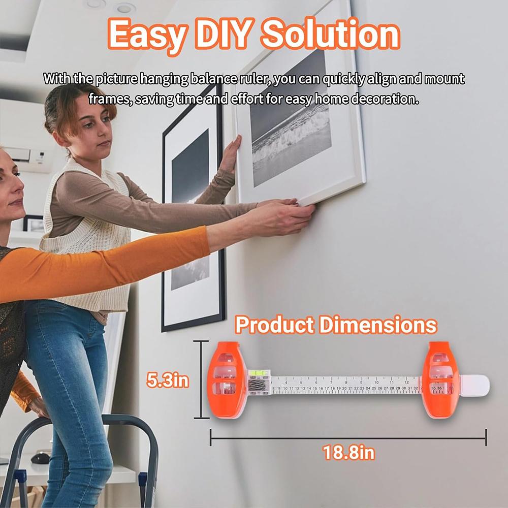 Picture Hanging Tool with Built in Level, Precision Marking,Alignment Ruler for Photo Frames, Wall Decor, Mirrors, ABS Wall Friendly DIY Hanger