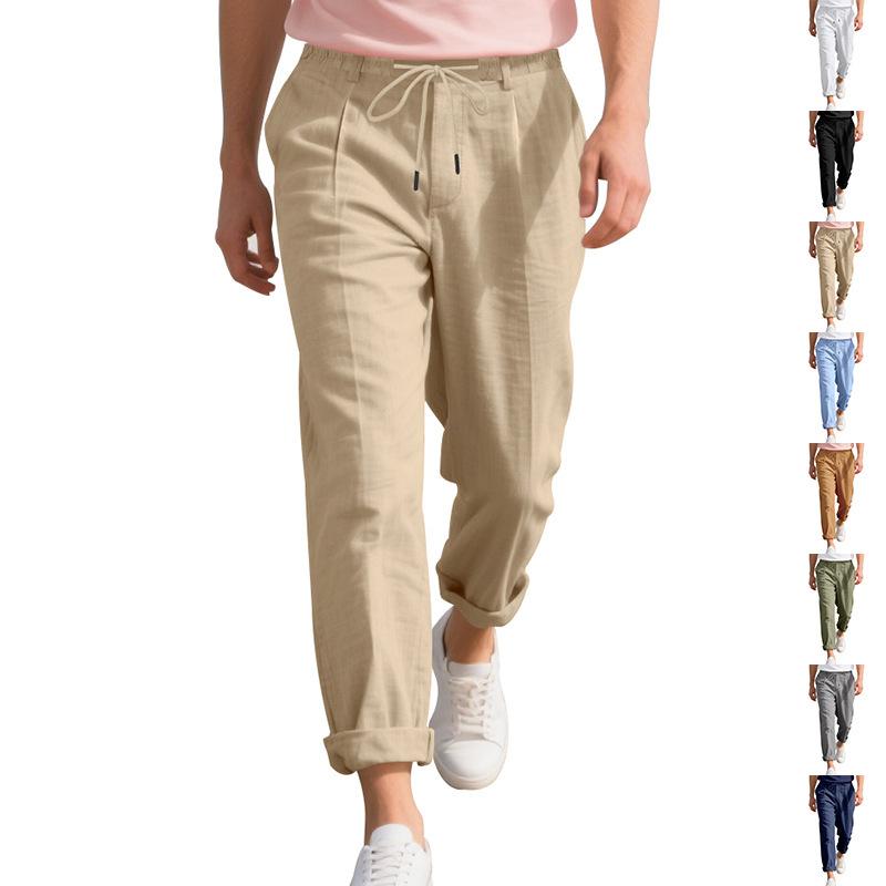 Men's Linen Casual Pants Summer Loose Straight Leg Naples Gurkha Wide Leg Trousers for Men