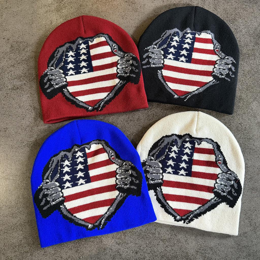 Acrylic Knit Hat With Color Block Pattern For Winter Outdoor Warmth