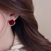 Retro Wine Red Velvet Square Geometric Stud Earrings - Fashionable, Versatile, High-End Feel for Autumn and Winter