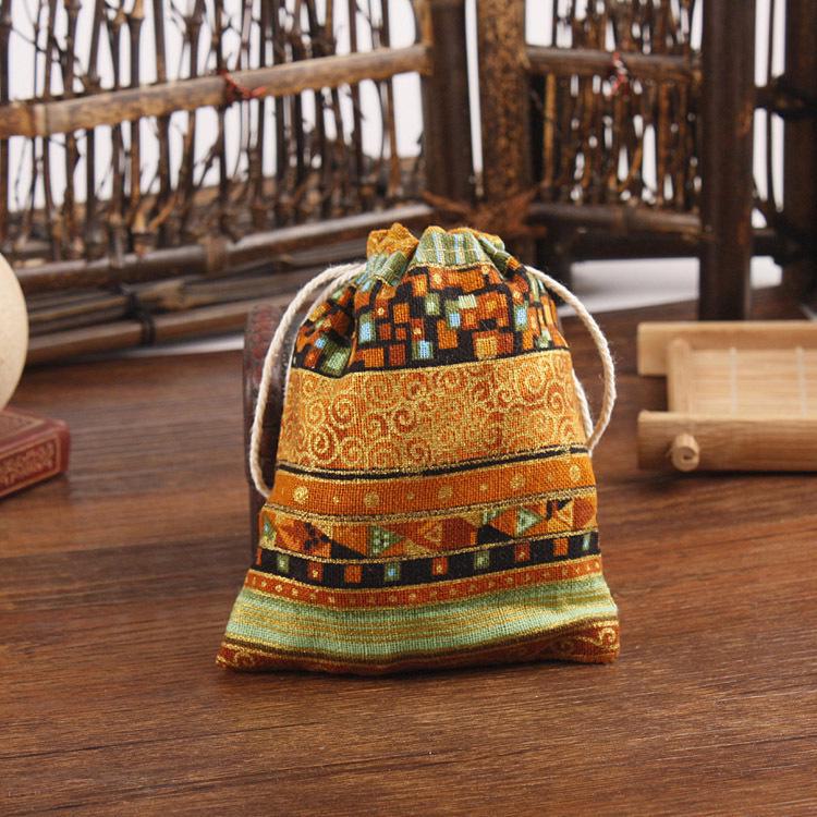 BuTao Aufbewahrungstasche für Aromatherapie-Schmuck im ethnischen Stil – farbenfrohe Tasche aus Baumwolle und Leinen mit Kordelzug