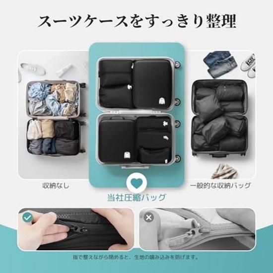 Samfolk Travel Compression Bag Pouch Clothing Storage Organizer Suitcase Water-Resistant Machine Washable Business Trip School Overseas (Black 8