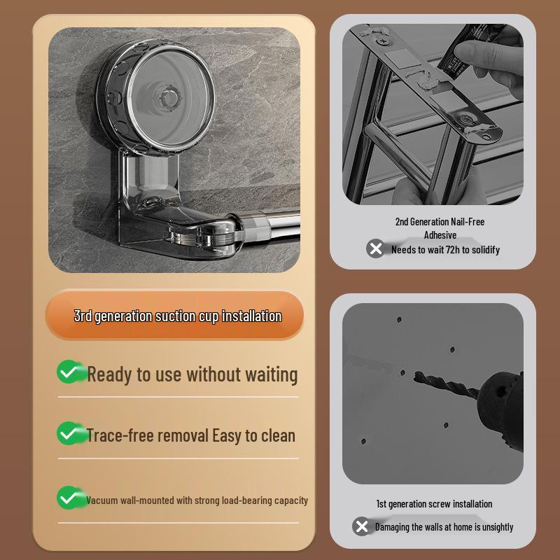 No-Drill Suction Cup Telescopic Towel Rack for Bathroom Storage