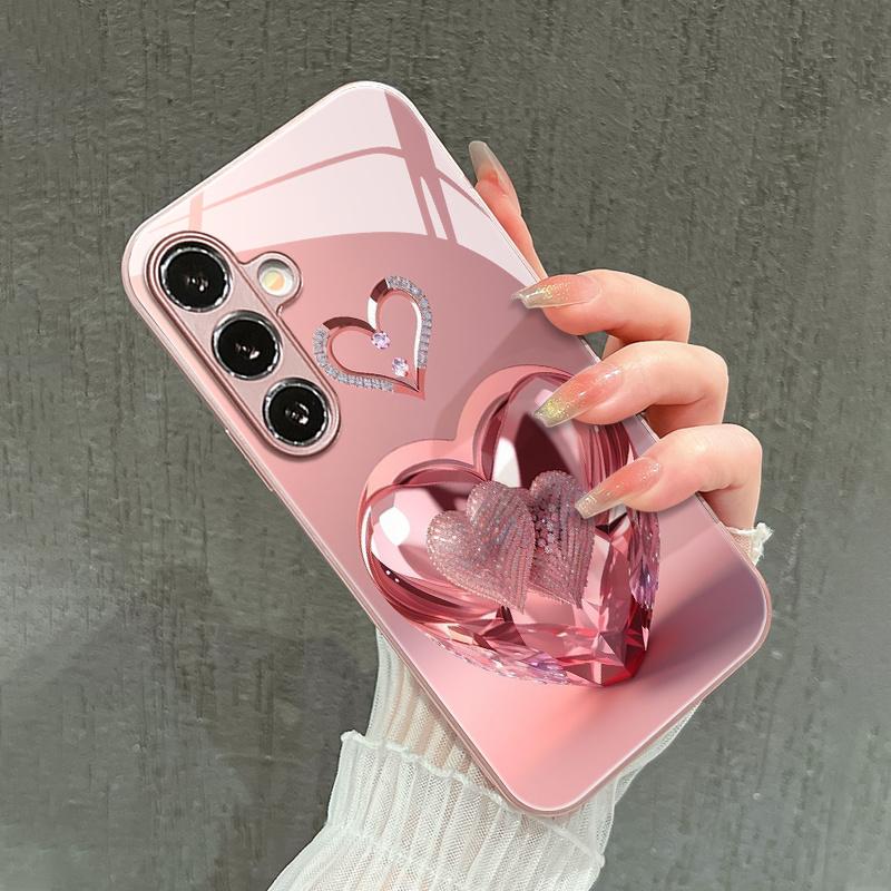 Shimmering Pink Heart Pattern Exquisite PhoneCase for Samsung Galaxy S26 S25 S24 S23 S22 S21 FE Ultra Plus women Built-in glass
