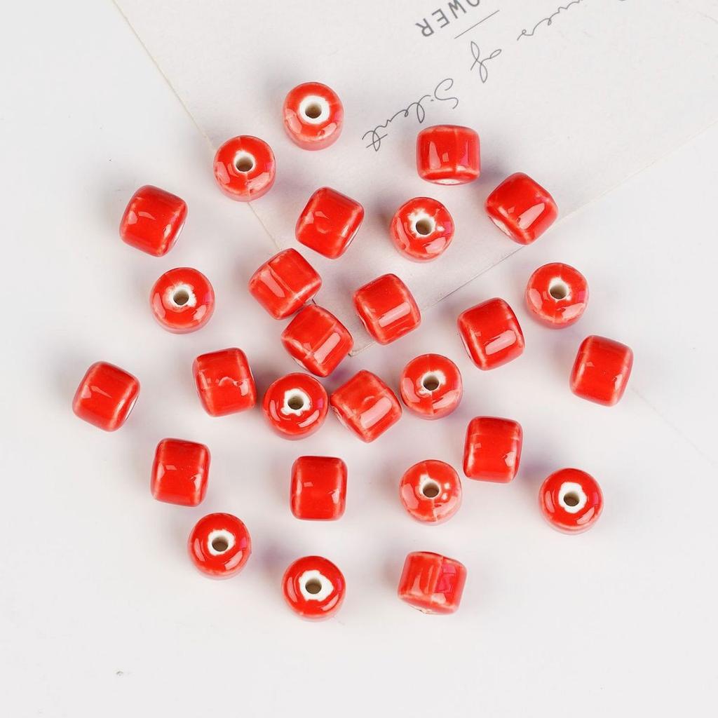 Ceramic Loose Beads Chinese Red Beads Handmade DIY Necklace Loose Beads Accessories