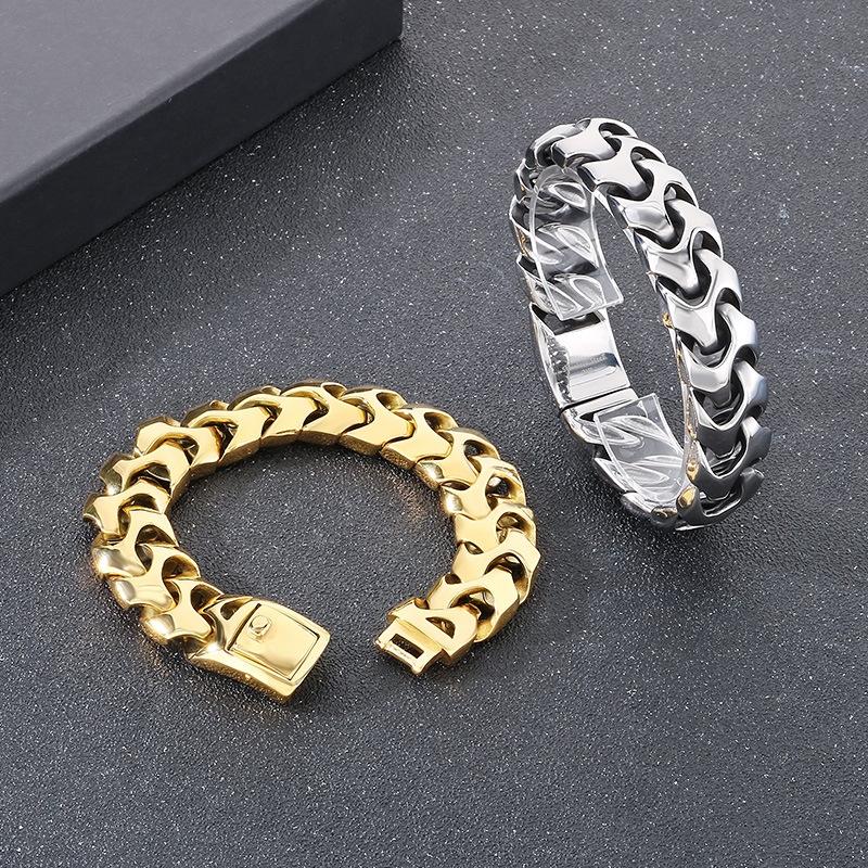 Personalisiertes quadratisches Schnapparmband, herrschaftlicher Punk-Stil, vakuumplattierte Kielkette, Titanstahl-Herrenarmband.