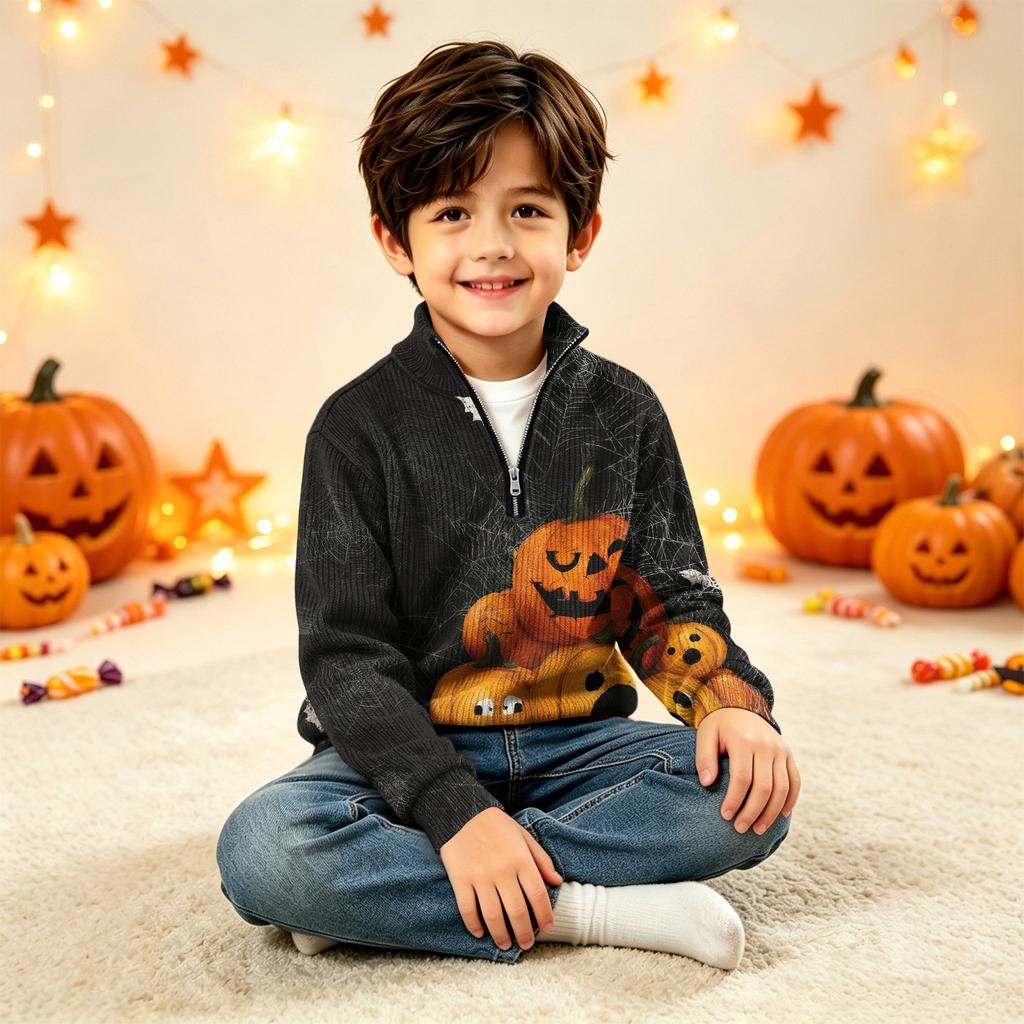 Kids' Knit Sweatshirt with Halloween Print for Fall Festival