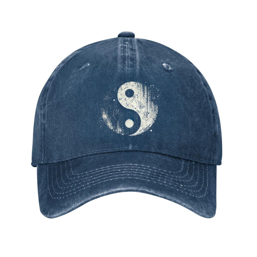 Yin Yang Distressed Baseball Cap Cotton Washed Adjustable Dad Hat for Outdoor Casual Sun Protection