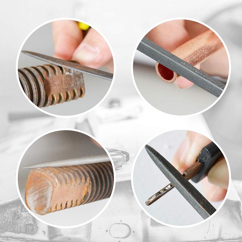 5-Piece Metal Needle File Set - Hardened Alloy Steel Includes Flat, Warding, Square, Triangular, Round, and Half-Round Files