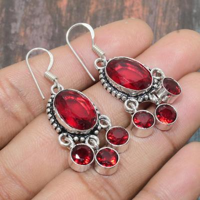 Mozambique Garnet Gemstone Solid 925 Sterling Silver Handmade Jewelry Earring