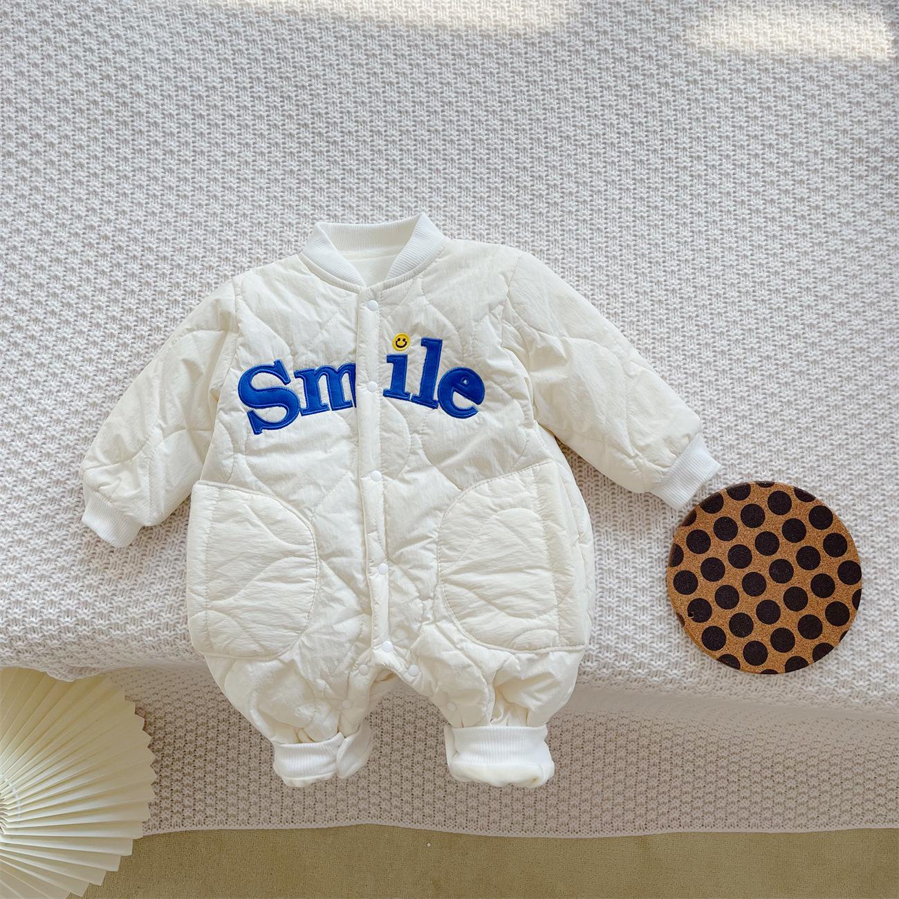 

Младенческий комбинезон с вышивкой SMILE на флисовой подкладке - Уютный осенне-зимний ромпер для мальчиков/девочек Size 73 (3-6 months, up to 16 lbs)