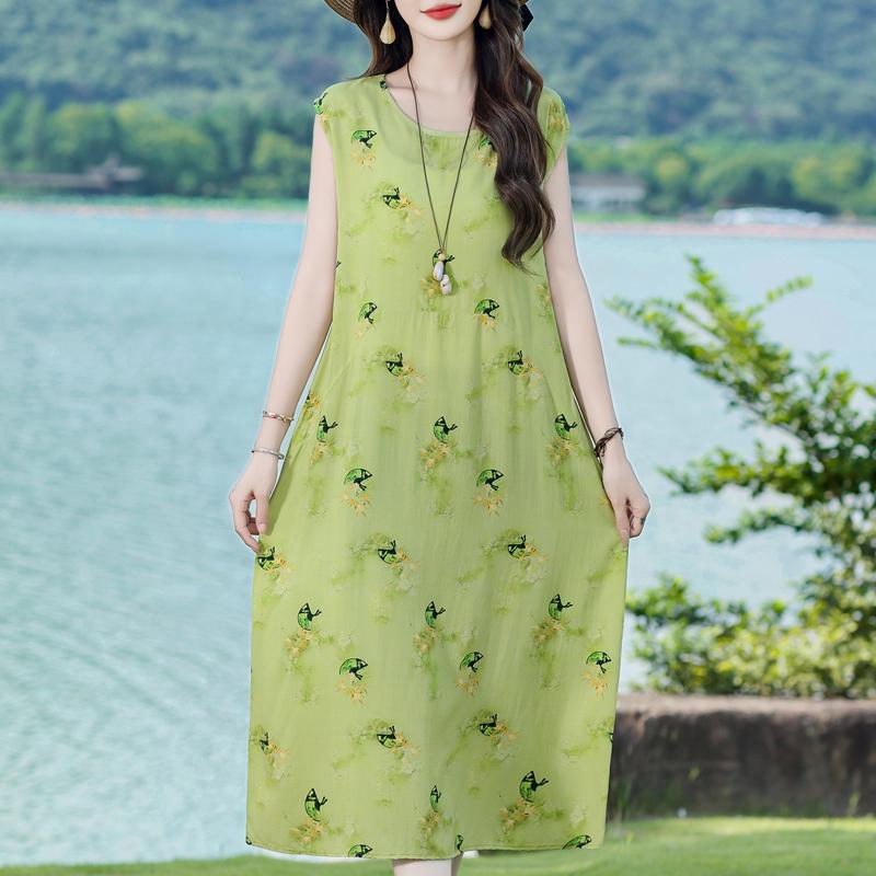 Robes Décontractées pour Femmes Été Vêtements Vintage Grande Taille Sans Manches Ample Robe Longue