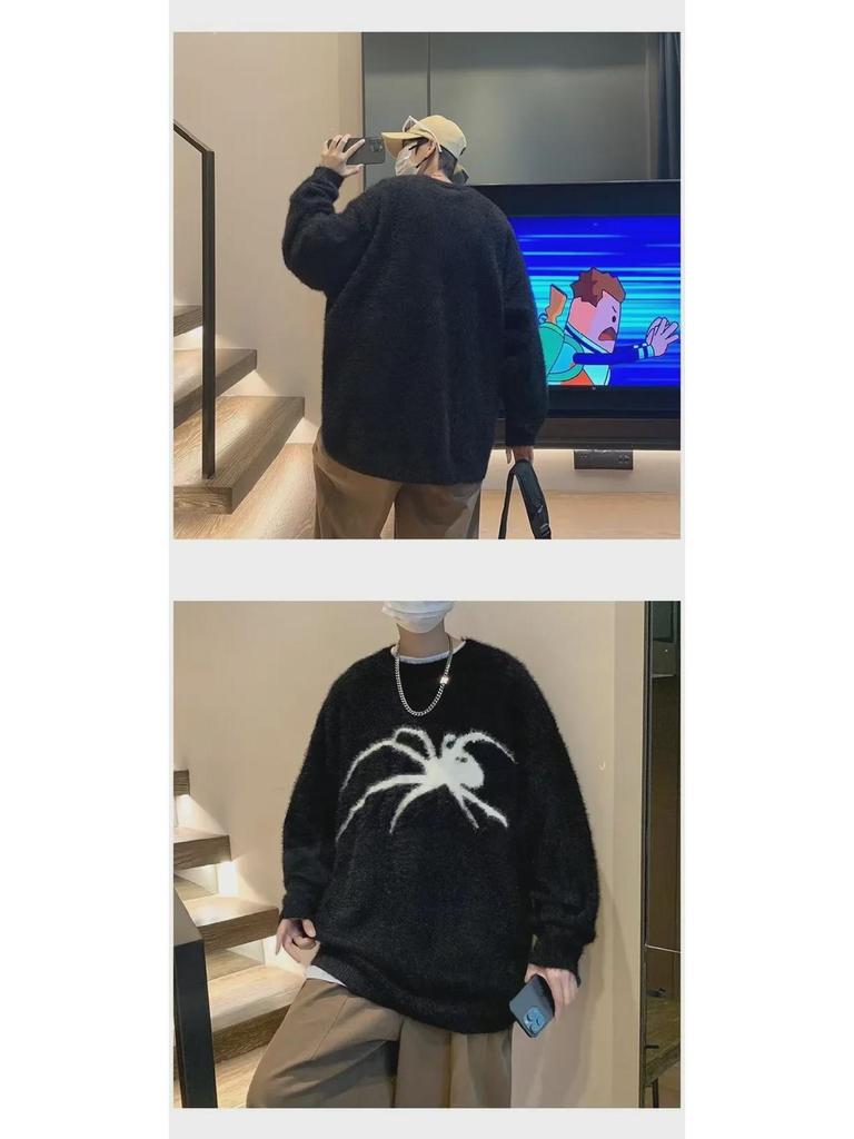 Maglione da uomo in pile di visone a girocollo ampio - Morbido, Caldo, Ispessito per Autunno/Inverno